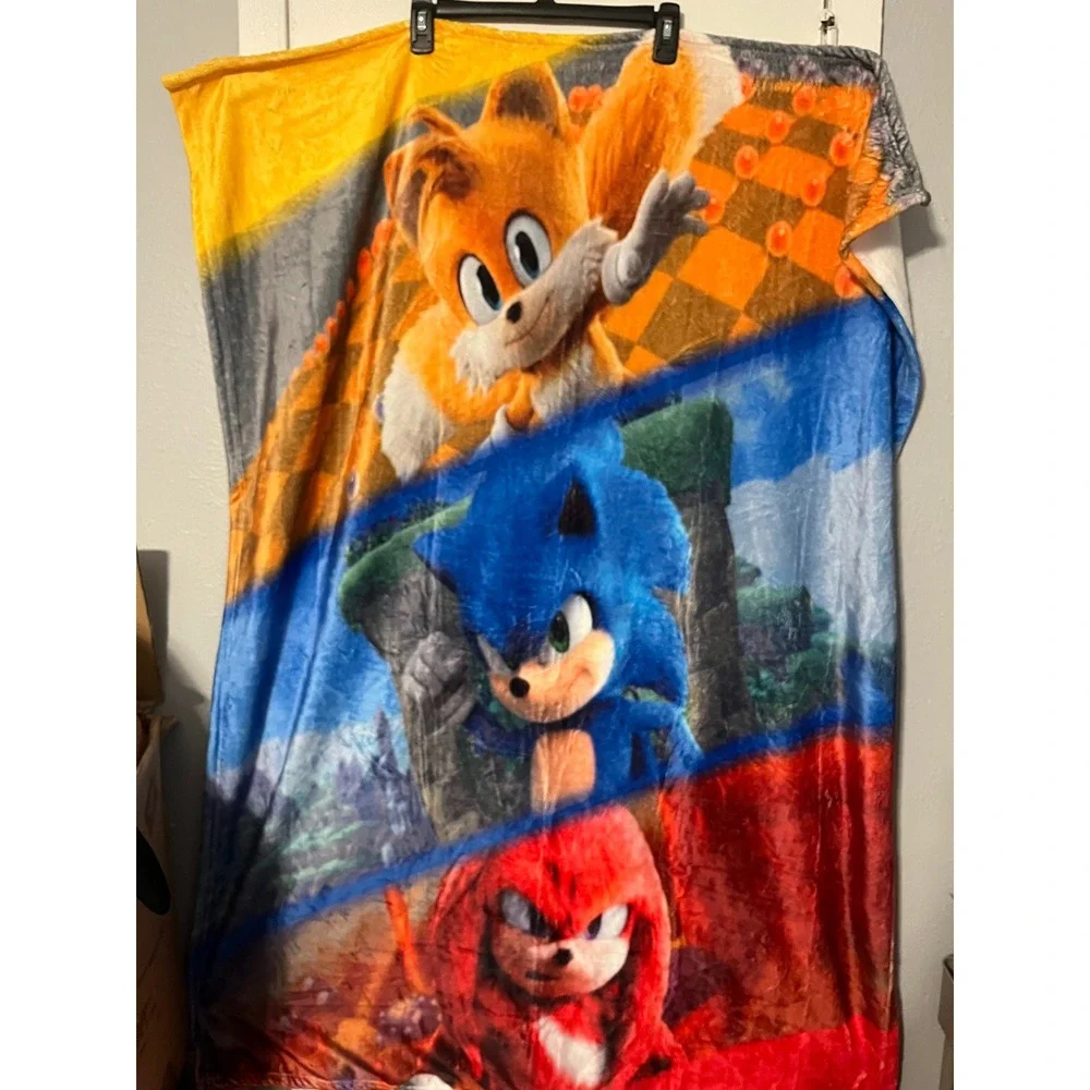 Sonic the Hedgehog 2 Movie Kids Fleece Throw Blanket 54x40 Tails Knuckles NWOT